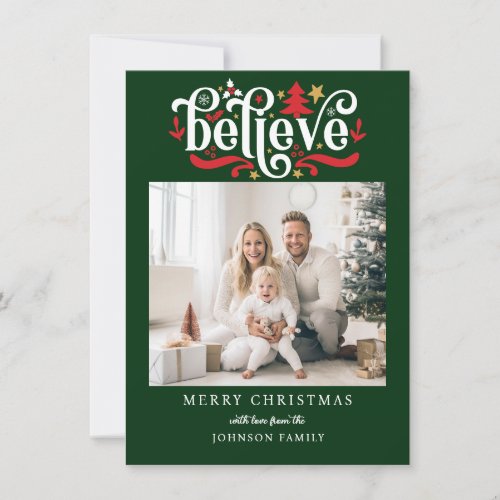 Believe_Merry Christmas   Modern simple photo  Holiday Card