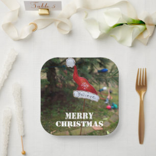 Believe Merry Christmas Santa's Hat  Paper Plates