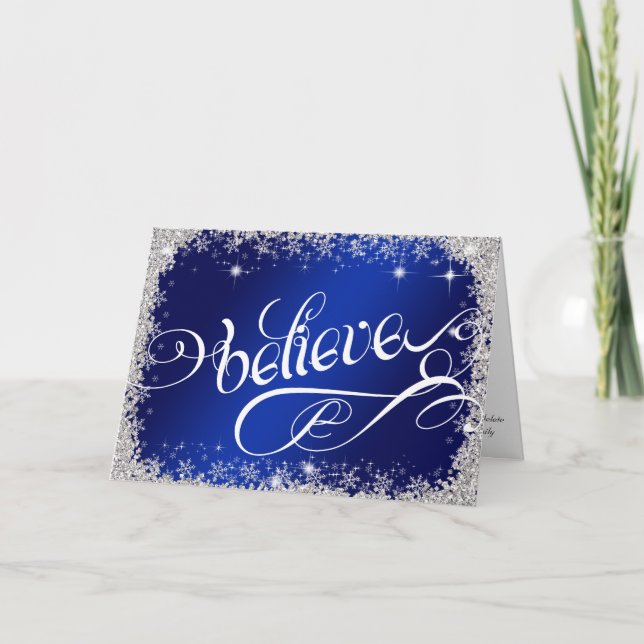 believe message PERSONALIZED Stunning  Royal Blue Holiday Card (Front)