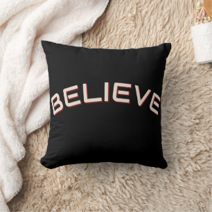 Believe Minimal Beige Black  Throw Pillow