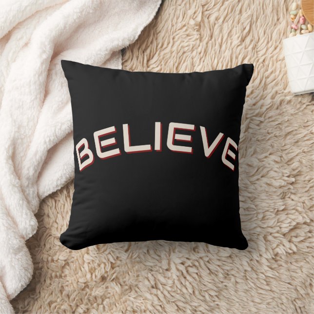 Believe Minimal Beige Black  Throw Pillow (Blanket)