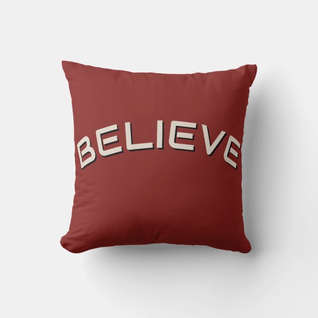 Believe Minimal Red Cream Throw Pillow (Front)
