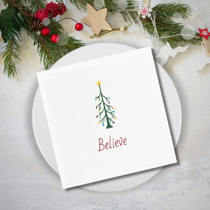 Believe Modern Evergreen Tree Christmas Party Napkins