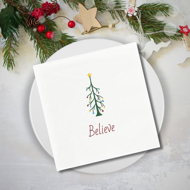 Believe Modern Evergreen Tree Christmas Party  Napkins (Creator Uploaded)