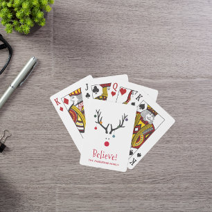 Believe modern funny Christmas reindeer white Poker Cards