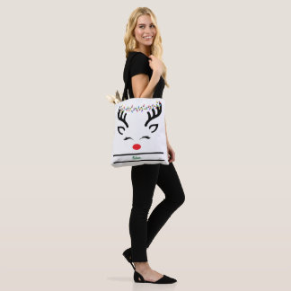Believe modern funny Christmas reindeer white Tote Bag
