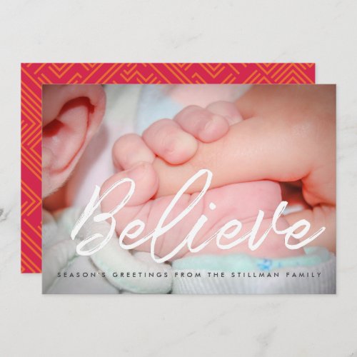 Believe Modern holiday family photo card