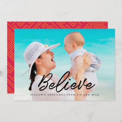 Believe Modern typography holiday photo card