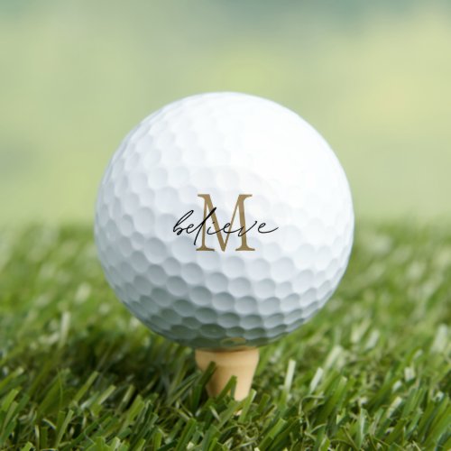 Believe Motivational Black Gold Monogram Initial Golf Balls