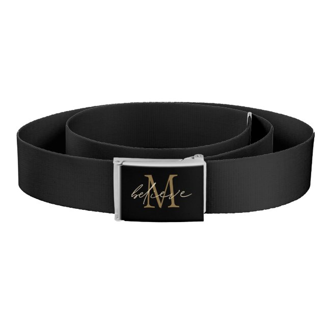 Believe Motivational Gold Initial Monogram Black Belt (Coil)
