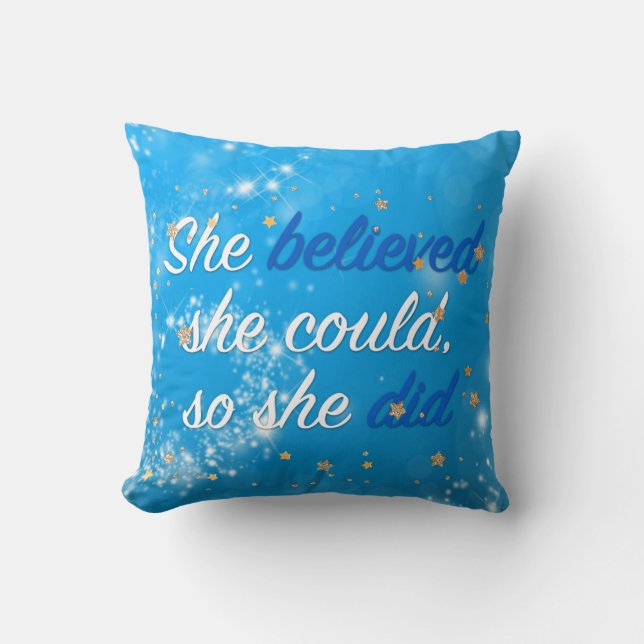 Believe Motivational Quote | Typography Script Throw Pillow (Front)