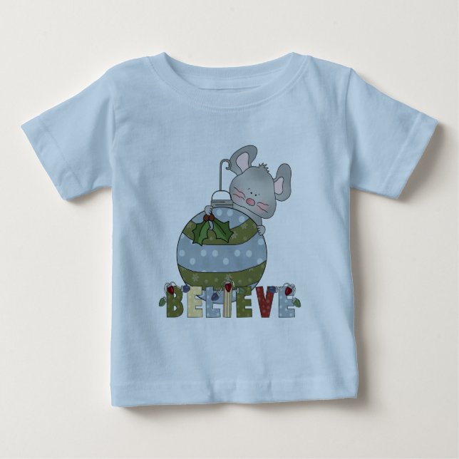Believe Mouse Ornament Cute Holiday Christmas Baby T-Shirt (Front)