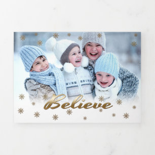 Believe. Multi Photo Tri-Fold Christmas Card