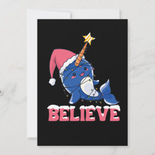 Believe Narwhal Christmas Snow Fairy Lights Holiday Card