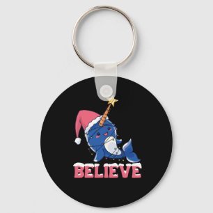 Believe Narwhal Christmas Snow Fairy Lights Keychain