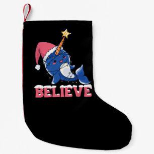 Believe Narwhal Christmas Snow Fairy Lights Small Christmas Stocking