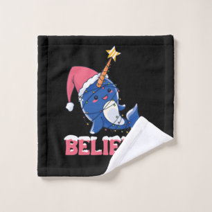 Believe Narwhal Christmas Snow Fairy Lights Wash Cloth