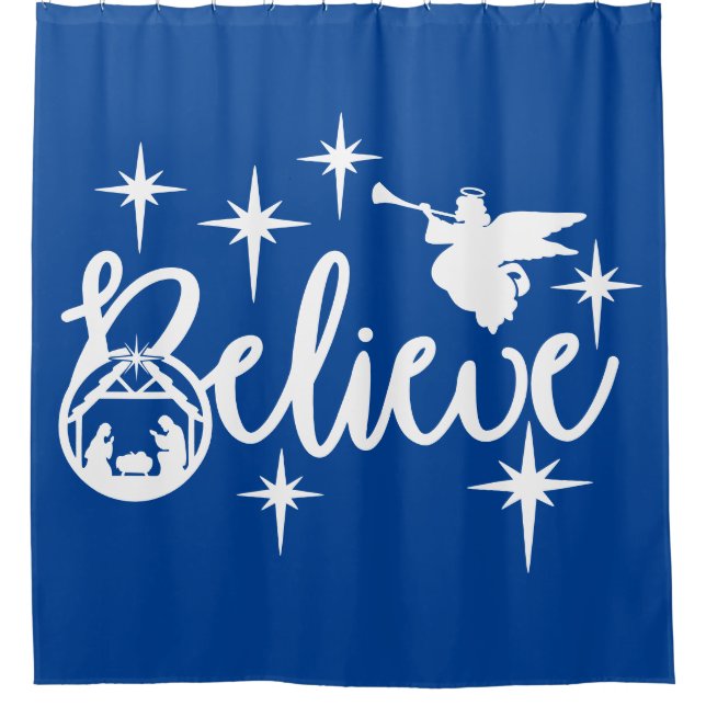 Believe Nativity Christmas Shower Curtain (Front)