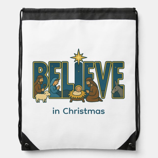 Believe Nativity  Drawstring Bag (Front)