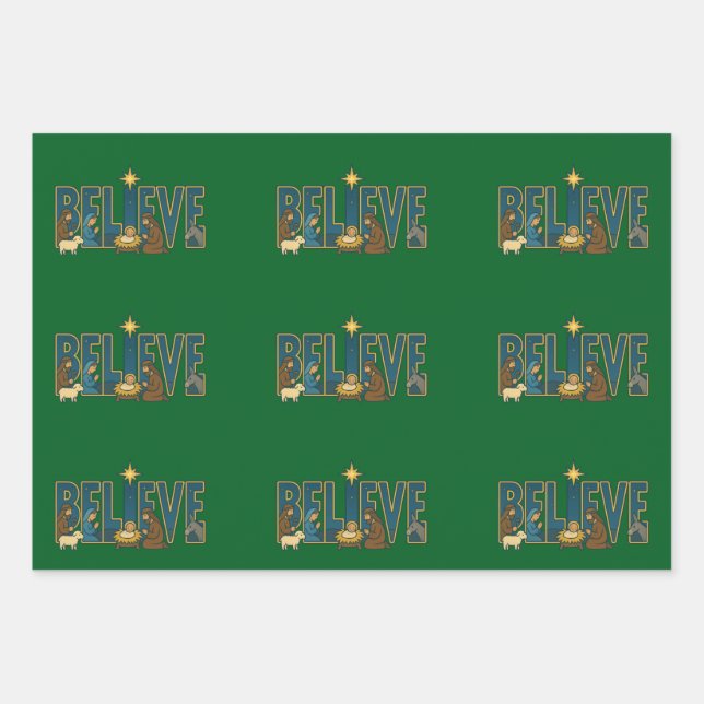 Believe nativity  wrapping paper sheets (Front)