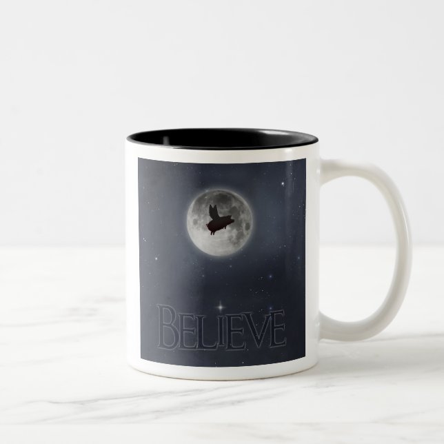 Believe-nocturnal flying pig Two-Tone coffee mug (Right)