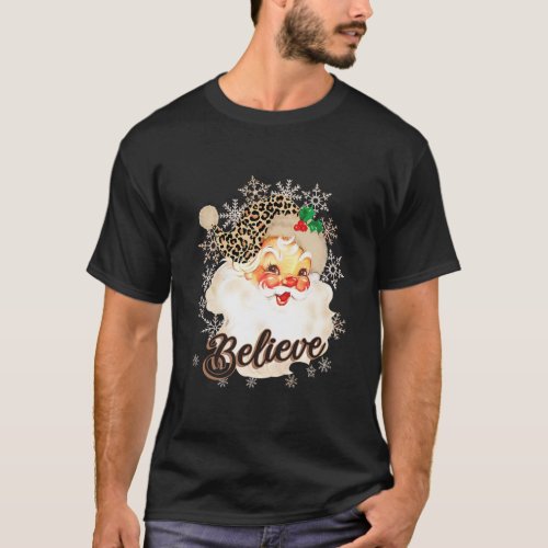 Believe Noel Leopard Merry Christmas  T_Shirt