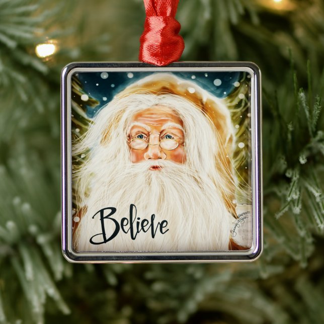 Believe Old World Santa Inspirivity Christmas Metal Ornament (Tree)