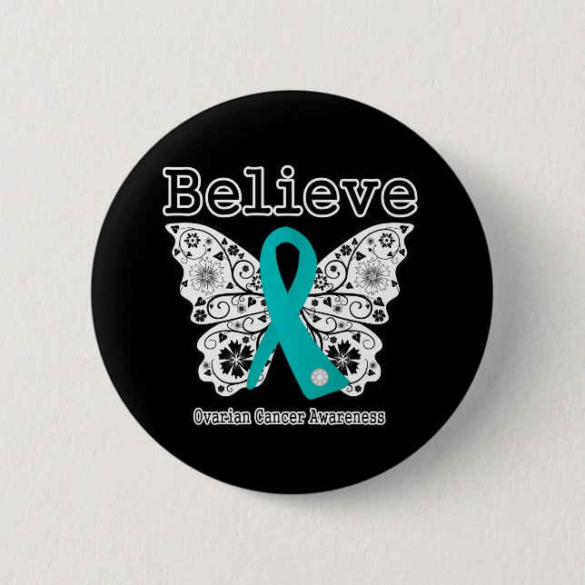 Believe - Ovarian Cancer Butterfly Pinback Button (Front)