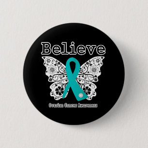 Believe - Ovarian Cancer Butterfly Pinback Button