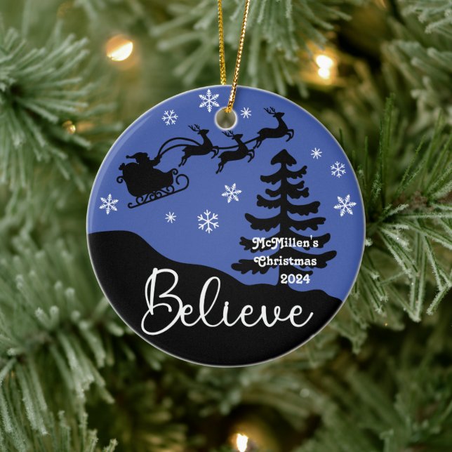Believe Personalized Ceramic Ornament (Tree)
