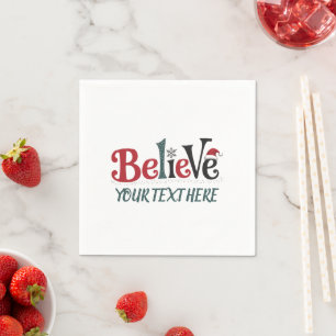 Believe Personalized Christmas Party Family Napkins