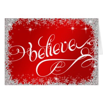 Believe PERSONALIZED Elegant Brilliant Red Holiday Card 
