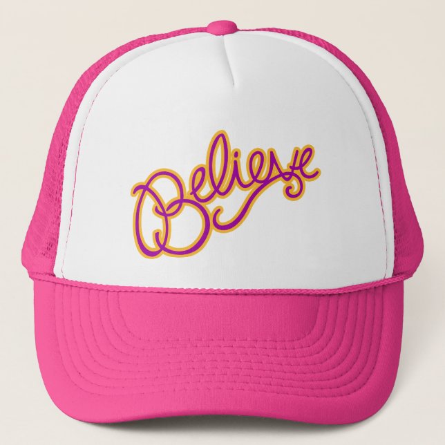 Believe pink and yellow styled graphic hat (Front)