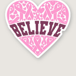 Believe Pink Heart Breast Cancer Awareness Sticker