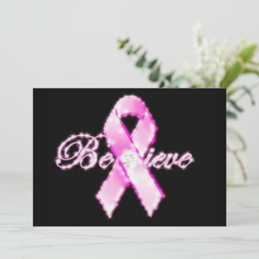 Believe Pink Ribbon Awareness Card (Standing Front)
