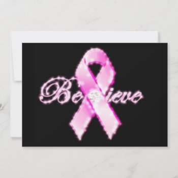 Believe Pink Ribbon Awareness Card by SignaturePromos at Zazzle