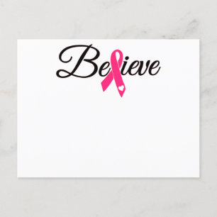 Believe Pink Ribbon Breast Cancer Awareness Invitation Postcard