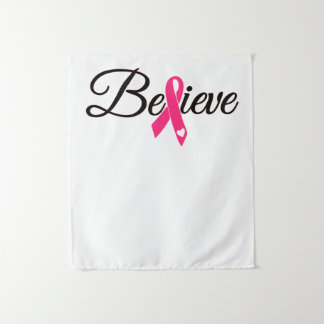 Believe Pink Ribbon Breast Cancer Awareness Tapestry