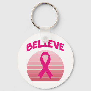 Believe Pink Ribbon Retro Keychain