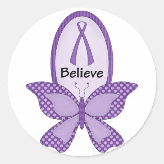 Believe- Purple Awareness Ribbon Classic Round Sticker