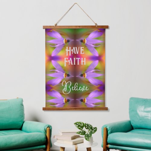 Believe Purple Flower Abstract Inspirational Hanging Tapestry