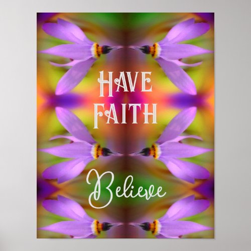 Believe Purple Flower Abstract Inspirational  Poster