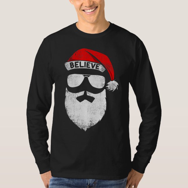 Believe Quote On Santa Hat Mustache Family Reunion T-Shirt (Front)