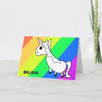 Believe! Rainbow Unicorn Notecard by AnimalsByAva at Zazzle