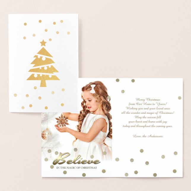 Believe. Real Foil Luxury Custom Photo Card (Display)