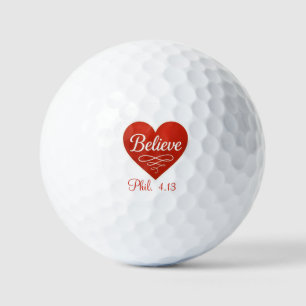 Believe red and white heart golf balls