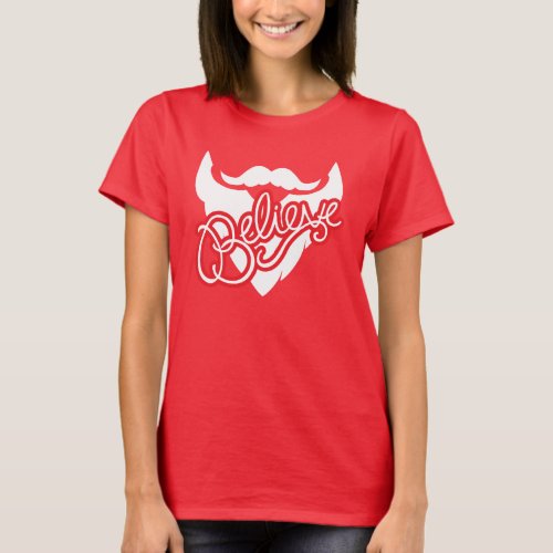 Believe red and white ladies t_shirt