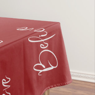 Believe Red White Modern Holiday Christmas  Tablecloth
