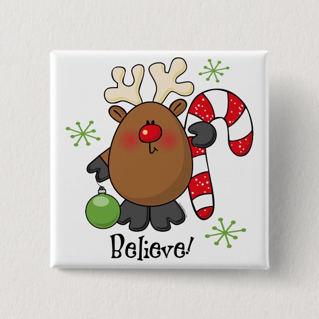 Believe Reindeer Pinback Button (Front)