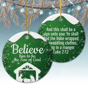 Believe, religious Christmas Nativity Scene ⛪️ 🎄 Ceramic Ornament